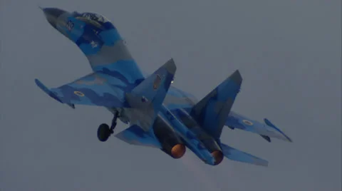 Ukrainan Air Force Su-27 Flanker - Take-off Stockbeeldmateriaal 34605324