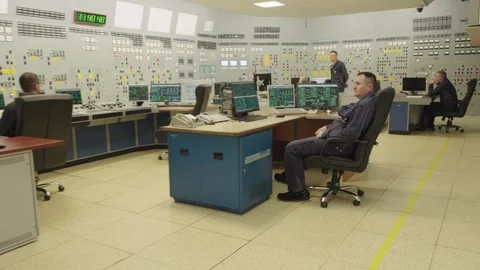 Ukraine, 22 Sep, 2025. Nuclear reactor control unit at a nuclear power plant Stock Footage 313809206