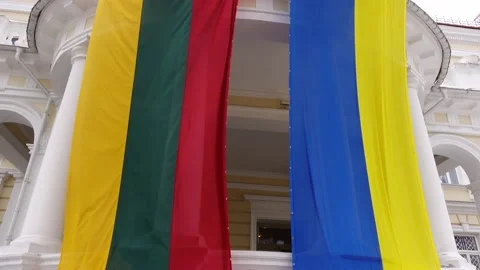 Ukraine and Lithuania Flags Stock Footage 238858237