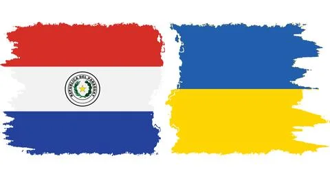 Ukraine and Paraguay grunge flags connection vector 库存插图