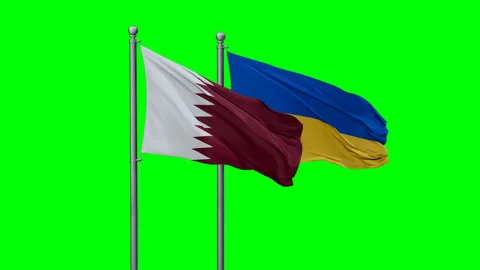 Ukraine and Qatar two flags Stock Footage 291189944