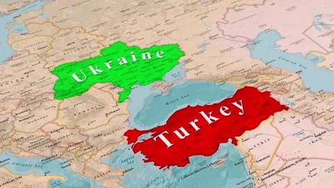 Ukraine And Turkey Countries Map Black Sea Region Animation Stock Footage 344683455