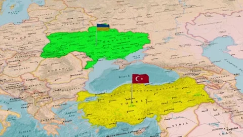 Ukraine And Turkey Flags Map Black Sea Region Animation Stock Footage 344683489