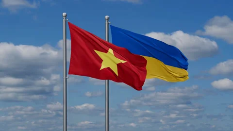 Ukraine and Vietnam two flags Stock Footage 280282067
