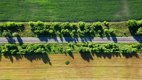 Ukraine. Breathtaking aerial view of the fields along the road. 4K, high quality Video stock 173770542