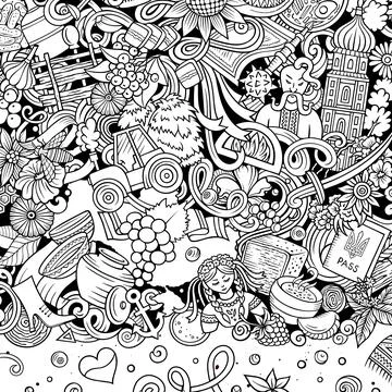 Ukraine cartoon vector doodles frame. Stock Illustration