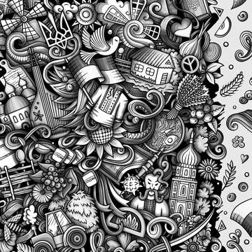 Ukraine cartoon vector doodles frame. Stockillustratie