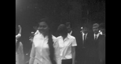 Ukraine - circa 1970s: Authentic Soviet daily life, young men and women in a Stock Footage 339654735