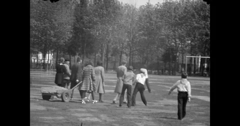 Ukraine - circa 1970s: Group of Soviet people and children walking Stock-Footage 333586894