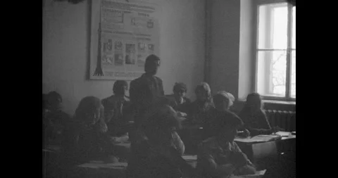Ukraine - circa 1970s: Interior of a classroom with students Video stock 333586662