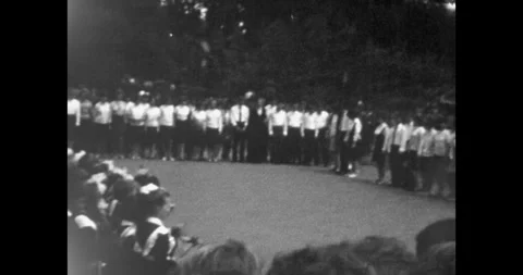 Ukraine - circa 1970s: Retro documentary 8mm film of a school assembly in the Stock Footage 339654748