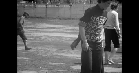 Ukraine - circa 1970s: Soviet students at sports ground, physical education Video stock 333586862