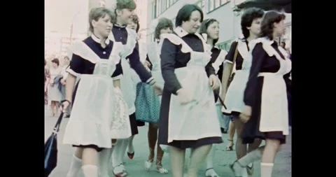 Ukraine - circa 1980s: Soviet High School Students in Traditional Uniform Stock Footage 323390055