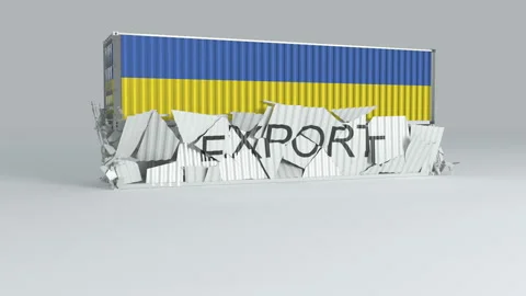 Ukraine container with the flag falls on top of a container labeled EXPORT Stock Footage 124634641