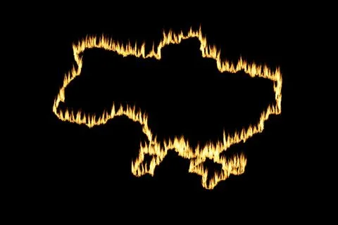 Ukraine country border map outline made from Burning Flames Effect Stock Illustration