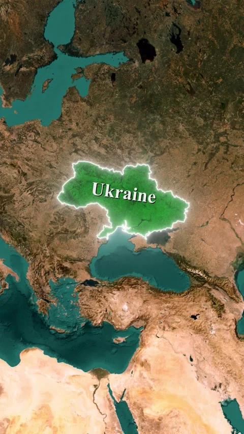 Ukraine Country Highlighted on World Map, Vertical 3D Satellite Zoom In Ani.. Stock Footage 344096558