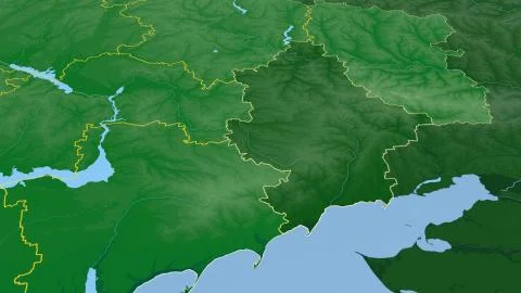 Ukraine - Donetsk outlined on physical map Illustrazione stock