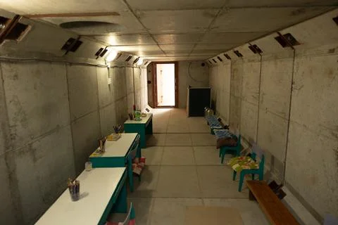 Ukraine. Empty interior of an old underground bomb shelter of the 1980s or ba Stock Photos
