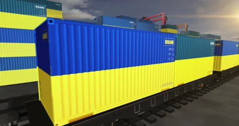 Ukraine export containers on cargo train wagons loop Stock Footage 321202993