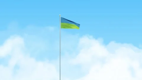 Ukraine Flag 3D Render Animation Waving on Pole with Blue Sky Video stock 332963369