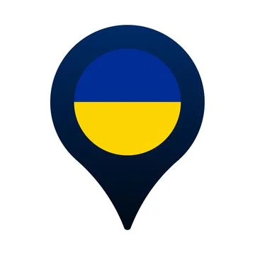 Ukraine flag and map pointer icon. National flag location icon vector design, Stock Illustration
