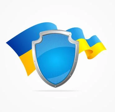 Ukraine Flag and Shield. Vector Stock Illustration