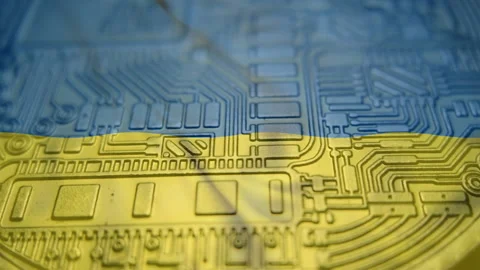 Ukraine flag with Bitcoin Cryptocurrency Stock Footage 166798354