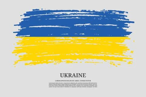 Ukraine flag with brush stroke effect and information text poster, vector Illustrazione stock