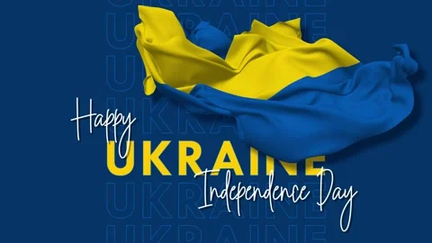 Ukraine Flag Flying in Wind, Happy Independence  Day, Floating Cloth Stock Footage 229829387