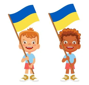 Ukraine flag in hand set Stock Illustration