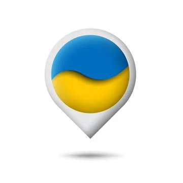 Ukraine flag icon in the shape of pointer, map marker. Vector ukrainian icon Stock Illustration