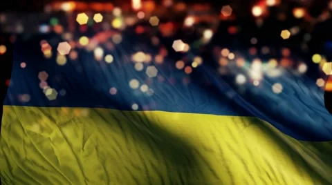 Ukraine Flag Light Night Bokeh Abstract Loop Animation 4K Stock Footage 47675744
