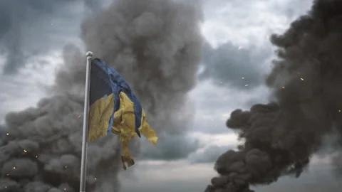 Ukraine flag from peace to war Stock Footage 204016639