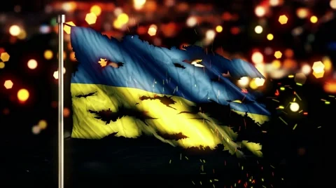 Ukraine Flag Torn Burned War Freedom Loop Animation - 4K Resolution Ultra HD UHD Stock Footage 41621314