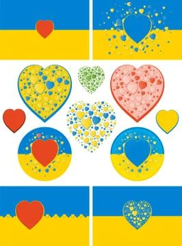 Ukraine flag variations with hearts Illustrazione stock