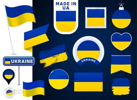 Ukraine flag vector collection. big set of national flag design elements in d 스톡 일러스트