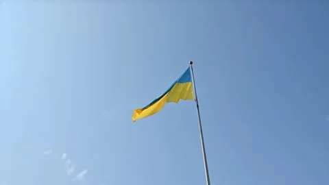 Ukraine flag wave on blue sky background. Country independence. Patriotic 4K Stock Footage 283296851