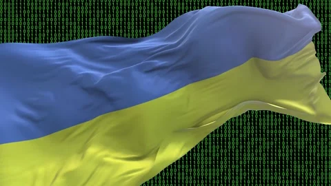Ukraine flag - Waving flag on matrix binary code background Stock Footage 321422002
