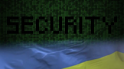 Ukraine flag - Waving flag on matrix binary code background Stock Footage 321422636