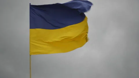 Ukraine flag waving in the wind the sky... | Stock Video | Pond5