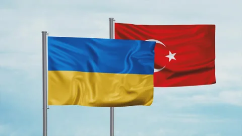 Ukraine flags together Video stock 242514170