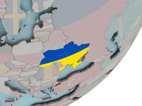 Ukraine on globe with flags Stock Illustration