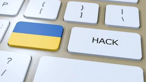 Ukraine Hack of Country or Hacker Attack 3D Illustration. Country National Flag Illustrazione stock