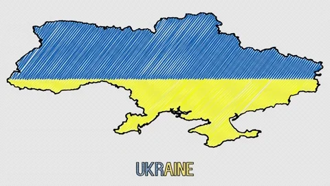 Ukraine Hand Drawn Chalk Scribble Cartoon Animated Map With Flag Stock Footage 191626712