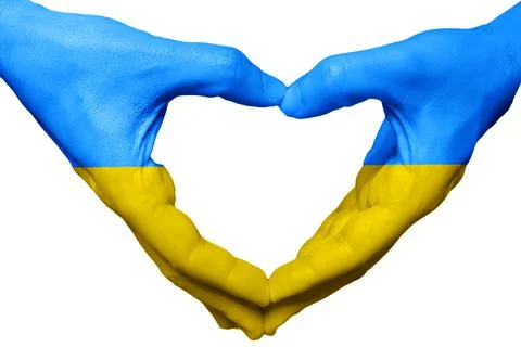 Ukraine help support donate hands fingers like heart  making a love backgroun Stock Photos