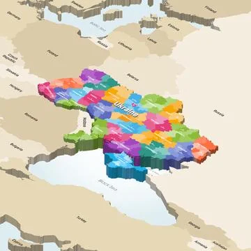 Ukraine isometric vector map colored by administrative divisions Stock Illustration
