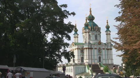 UKRAINE. KIEV. AUGUST 2011: St Andrew's Church and Hill Stock Footage 49804892