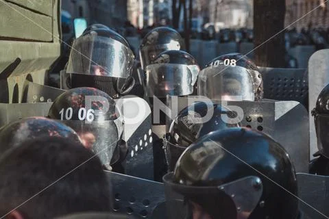 Ukraine, Kiev, February 18-20, 2014: Berkut shot people on Institutskaya stre Stock Photos