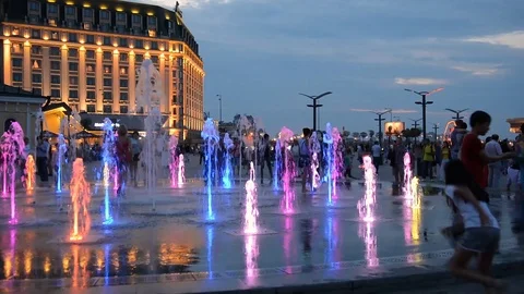 Ukraine, Kiev .Podol . Post square, fountains. Stock Footage 91616933