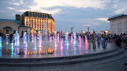 Ukraine, Kiev .Podol . Post square, fountains. Stock Footage 91616938